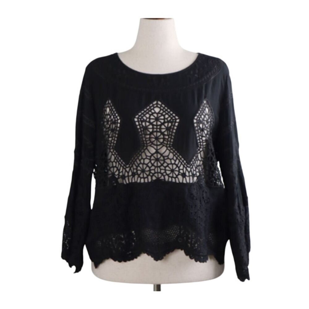 Soft Surrounding Bohemian Black Lace Crochet Top Petite XL